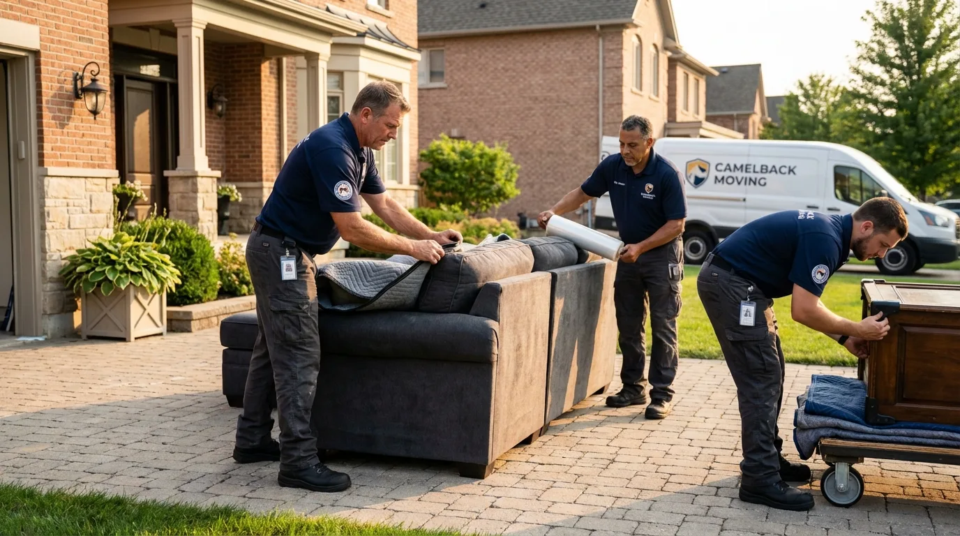Large estate moving crew wrapping furniture in Lindsay, CA